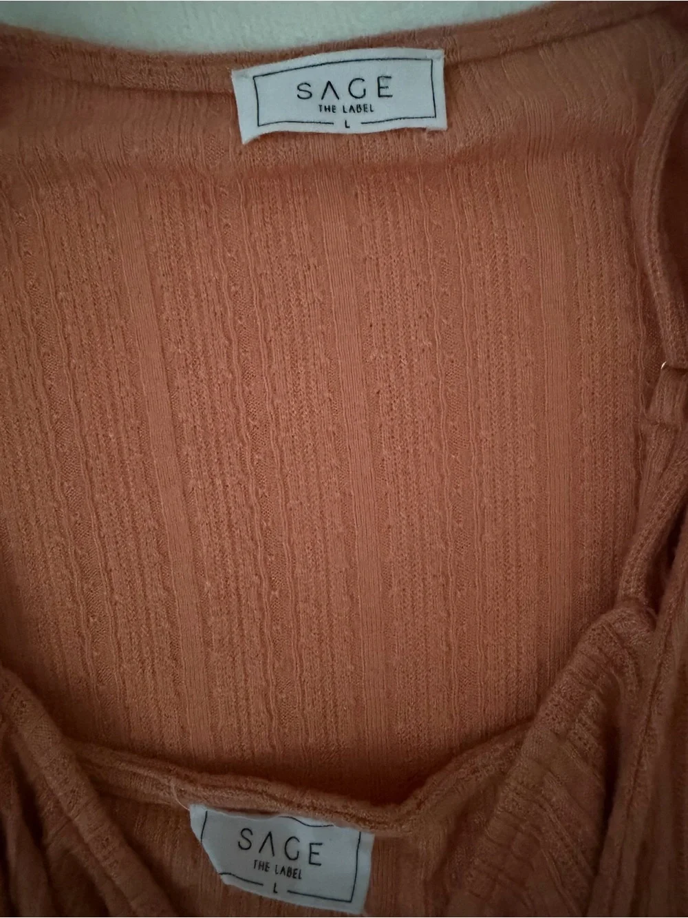 Sage The Label 2 Piece Cardigan & Cami Set Large Rust Terracotta Rib Knit